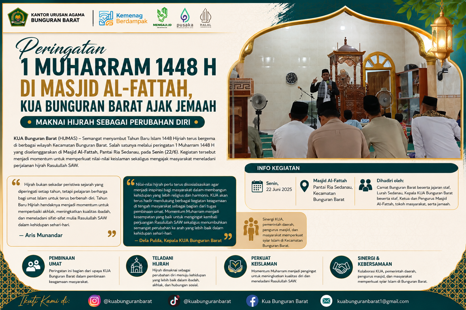 Peringatan 1 Muharram 1448 H di Masjid Al-Fattah, KUA Bunguran Barat ajak Jamaah Maknai Hijrah sebagai Perubahan Diri